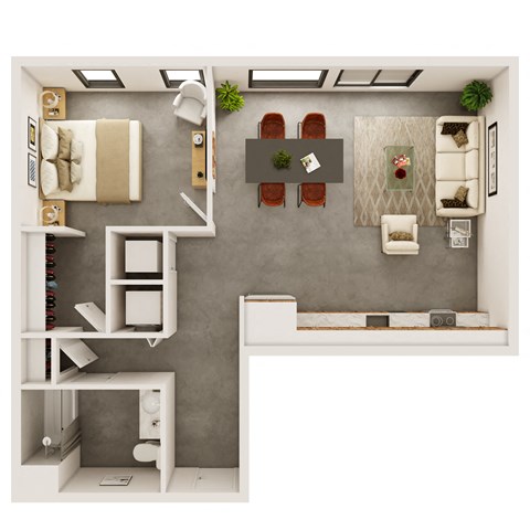 Floor plan for 1 bed, 1 bath, 777 sqft